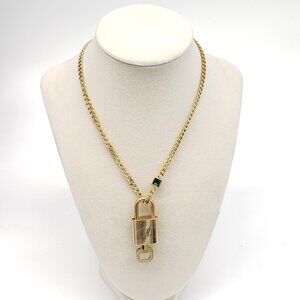 Authentic Louis Vuitton Gold Padlock with Unbranded Stainless Steel Chain